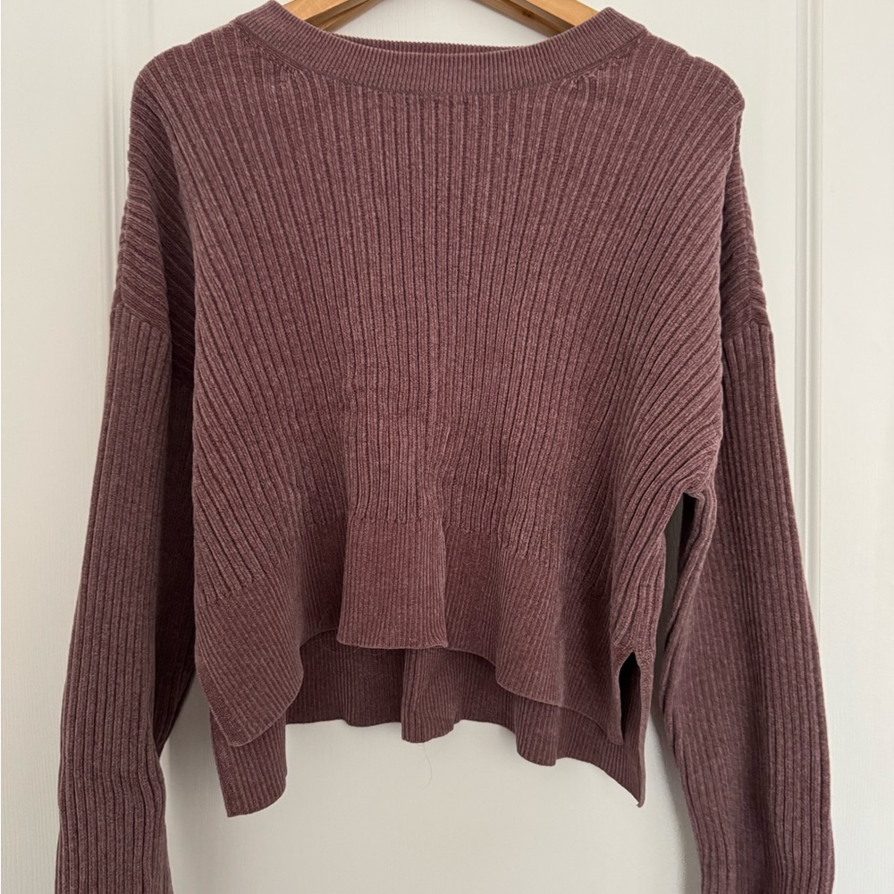 Dynamite Purple Crew Neck Sweater with Ribbed Knit